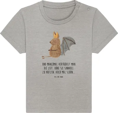 Produktbild von Mr. & Mrs. Panda  T-Shirt Fledermaus Sitzen 12. - 18. Monat - Heather Grey - Geschenk, Kinder Shirt, Fledermäuse, Babyshirt, Entspannen, Motivation, Lustige Sprüche