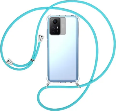 Produktbild von Handykette Backcover-Schutzhülle mit Band (Metall silberfarben) für Xiaomi Redmi Note 12S (6.43'') - türkis