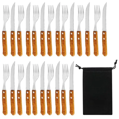 Produktbild von Steakbesteck Set 24-teilig für 12 Personen Stahl Holz Retro-Braun