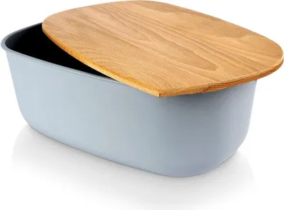 Produktbild von Vilde Brotkasten mit Holzbrett Brotkorb Brotbox Brotbehälter grau, 39x23,5x15,5 cm