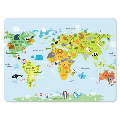 Produktbild von MuchoWow® Mauspad Mousepad Weltkarte - Kinder - Tiere - Natur - Jungen - Mädchen 23x19 cm - Mousepads - Maus Mat - Pad - Mausunterlage - Schreibtischunterlage - Mauspad