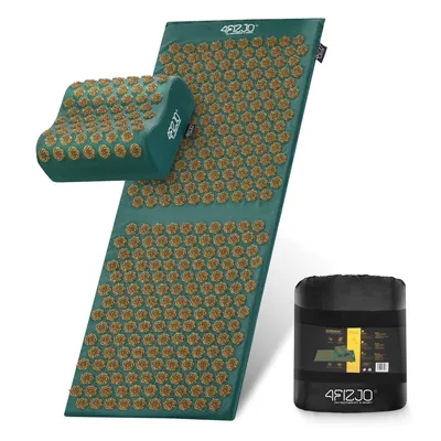 Produktbild von 4FIZJO ERGO-Akupressurmatte XL mit Kissen, aus Baumwolle, für Massage und Entspannung, Grün-Gold