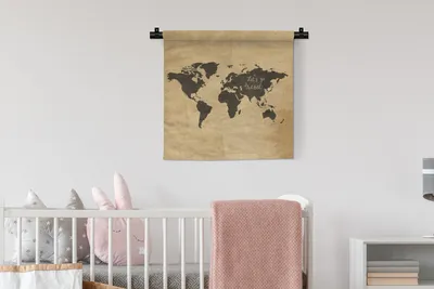 Produktbild von MuchoWow® Wandteppich Wandbehang Weltkarte - Vintage - Braun 60x60 cm Tapisserie Dekoration Wandtuch - Dekorationen - Wand Decke