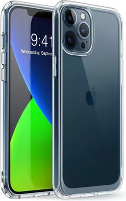 A clear protective case for an iPhone is shown from two angles, with one showing the phone screen.