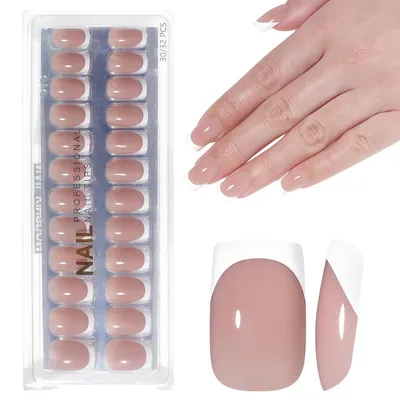 Produktbild von Künstliche Fingernägel French Press on Nails Kurz Quadratisch Nude 32 Stück