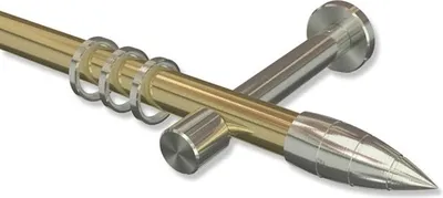 Produktbild von Interdeco Gardinenstange, Vorhangstange Messing-Optik / Edelstahl-Optik Modell Prestige Samanto, 20 mm Ø 1-läufig, 220 cm