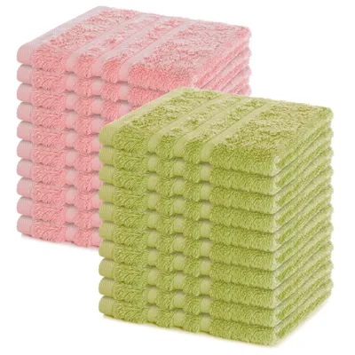 Produktbild von Lavea® Seiftuch 20er Set 30x30 cm, 100% Baumwolle, hochwertige Seiftücher und Gästehandtücher, Frottierserie Elena - Lindgrün & Pastellrosa