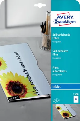 Immagine prodotto di AVERY Pellicole inkjet Zweckform, A4, trasparenti, spessore 0,17 mm