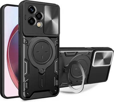 Obrázek produktu pro Pouzdro pro Honor 200 Lite dvojvrstvé odolné pouzdro s ochranným krytem kamery a kruhovým stojánkem na prsten Černý