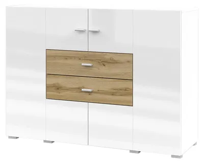 Produktbild von Buffet Akram mit 2 Schubladen und 2 Türen, Weiß und Holzoptik, 121cm