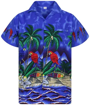 Produktbild von Hawaii-Hemd - Blumenmuster mit Papageienmotiv - Dunkelblau - Größe M