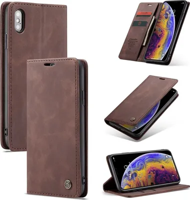 Produktbild von König Design Hülle kompatibel mit Apple iPhone X Kunstleder Handyhülle - Handy Case Braun