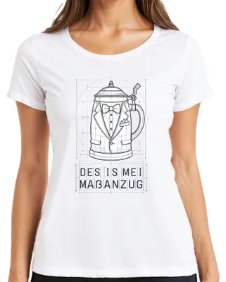 Productafbeelding van Des Is Mei: Bierkruik, maatpak, traditionele kleding, , lederen broek, dirndl, dames T-shirt, wit, maat L