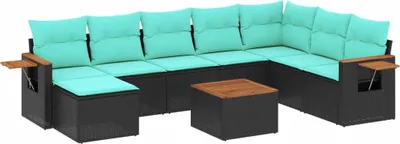 Produktbild von vidaXL 9-tlg. Garten-Sofagarnitur mit Kissen Schwarz Poly Rattan