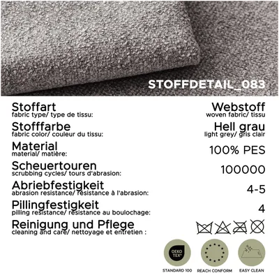 Productafbeelding van xonox.home Venti bank, 3,5-zits, lichtgrijs. Afmetingen: 225x92x97 cm