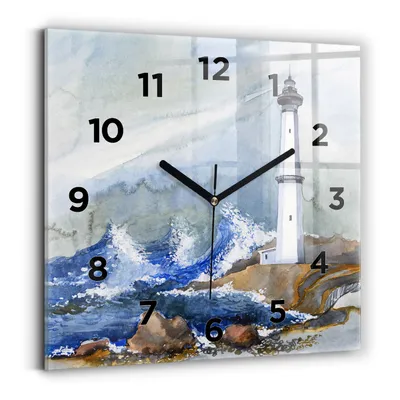 Obrázok produktu pre Wallfluent Hodiny - Sklenené Nástenné Hodiny - Tichý Quartz Strojček - Nástenná Dekorácia Spálňa Kuchyň - Čierna Ruky - 30x30 cm - More a maják