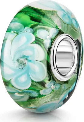 Produktbild von MATERIA by Matthias Wagner Blumen Glas Bead Anhänger mit Zirkonia grün hellblau weiß 1219