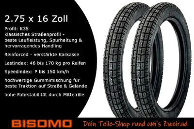 Produktbild von Reifen Heidenau K35 2.75 x 16 Zoll 46P TT M/C Reinforced + Schlauch + Felgenband Simson S50, S51, S70, S53, KR51, SR4
