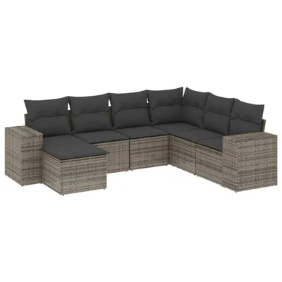 Produktbild von vidaXL 7-tlg. Garten-Sofagarnitur mit Kissen Grau Poly Rattan