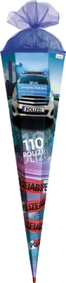 Produktbild von ROTH Schultüte Polizei 110 groß 85 cm eckig Rot(h)-Spitze Tüllverschluss Zuckertüte Schulanfang