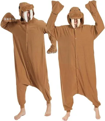 Productafbeelding van Dieren-walrus-pyjama, uni, volwassenen, jumpsuit, capuchon, mannen, vrouwen, kostuum, cosplay, nachtkleding