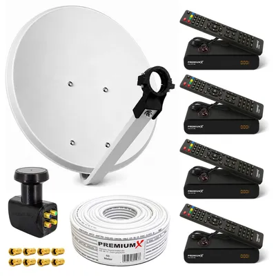 Produktbild von PremiumX SAT Anlage 60cm Antenne Quad LNB 50m Kabel 4x HDTV Receiver