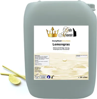 Produktbild von Dufte Momente | Dampfbad Emulsion 10 Liter | Lemongras | gebrauchsfertig | vegan und ohne Tierversuche | hergestellt in Deutschland