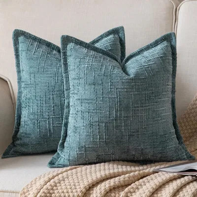 Produktbild von Chenille Kissenbezug 40x40 cm 2er Set Türkis weicher Samt Zierkissenhülle