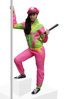Produktbild von 80er Jahre Trainingsanzug für Damen - pink grün gelb, Größe:XXL