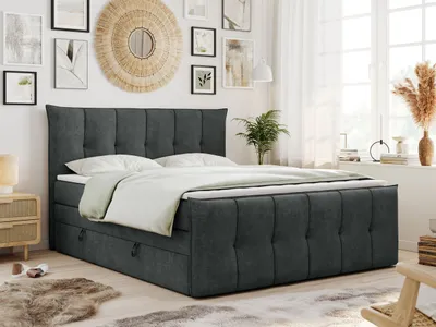 Produktbild von King Boxspringbett 140x200, Boxspringbett 140x200 mit Bettkasten und Matratze H4, Polsterbett 140x200 mit Matratze, Bett 140x200 mit Bettkasten, PREMIUM-11-KING - 140x200 - Dunkelgrau - Struktur - H4