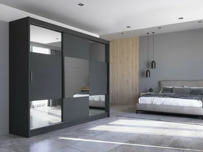Produktbild von ARUBA 2 Schwebetürenschrank 250 cm – Moderner Kleiderschrank mit Schiebetüren & viel Stauraum (Graphit)