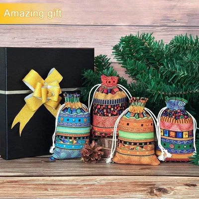 Produktbild von Famanu Jutetaschen 20 Stück - 10 x 15 cm, Aztekenmuster, Baumwolle, mit Zugband