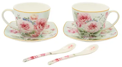 Image de Home Elements Tasses avec soucoupes et cuillères 2 x 250 ml, Rose