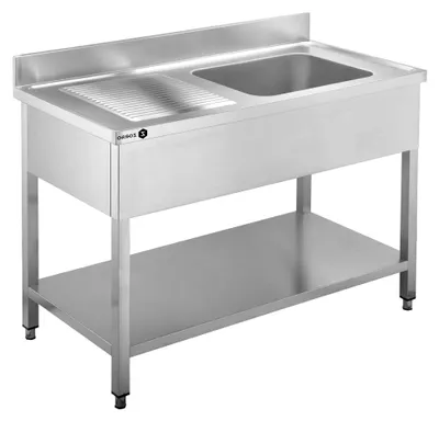Produktbild von Spültisch 100/60/L | Edelstahl Spülschrank 1000x600x950 mm | Becken links, Abtropffläche rechts | Für Gastronomie, Küche und Imbiss