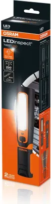 The image shows the retail packaging of an OSRAM LEDinspect TWIST 250 work light.