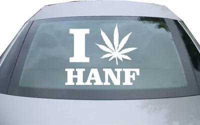 Produktbild von Indigos UG - Aufkleber Heckscheibe & Motorklappe DE2535 - weiß - 600x502 mm - I love Hanf - Auto Scheiben Fenster Heckklappe Tuning Racing JDM - Die cut