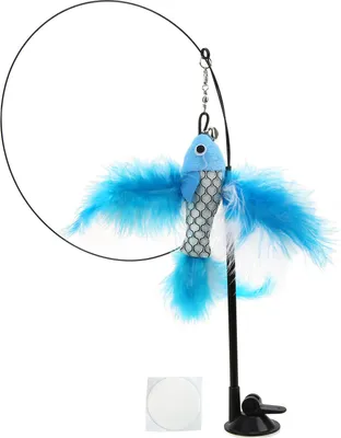 Immagine prodotto di Canna da pesca interattiva per gatti, bastoncino con ventosa e piuma per animali domestici, pesce blu