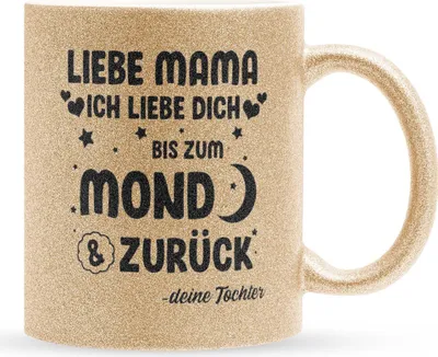 Produktbild von 22Feels Glitzertasse Gold Mama Geschenk von Tochter Muttertag Geburtstag Mutter Weihnachten Frauen Kaffeetasse Haferl Geschenkidee Bürotasse