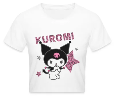 Produktbild von Spreadshirt Kuromi Mit Schriftzug Leo Stil Crop Top, L, Weiß