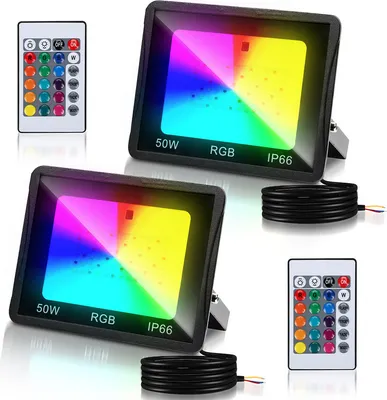 Produktbild von TolleTour 50W LED-Strahler RGB Außenstrahler mit Fernbedienung RGB LED Strahler LED Scheinwerfer RGB 2 Stück