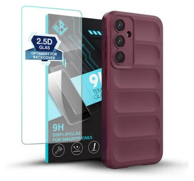 Produktbild von Handy Hülle für Samsung Galaxy A55 5G mit 9H Displayglas Displayschutz Plus Grip Case Cover Schutzhülle Softgrip Farbe: Burgunder Rot