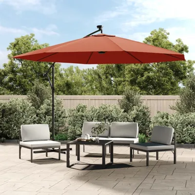 Immagine prodotto di Ombrellone da giardino Living Store con luci LED, colore terracotta, diametro 350 cm