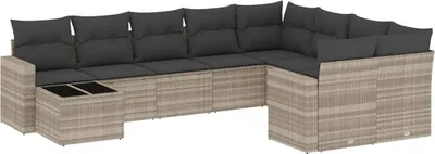 Produktbild von vidaXL 10-tlg. Garten-Sofagarnitur mit Kissen Hellgrau Poly Rattan