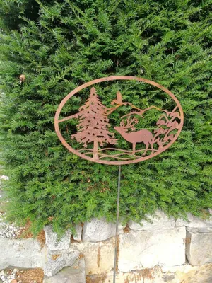 Produktbild von Edelrost Gartenstecker Wandbild Winterlandschaft Hirsch