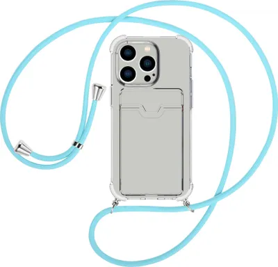 Produktbild von Handykette Backcover-Schutzhülle mit Band (Metall silberfarben) für Apple iPhone 15 Pro - himmelblau