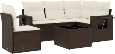 Produktbild von vidaXL 6-tlg. Garten-Sofagarnitur mit Kissen Braun Poly Rattan