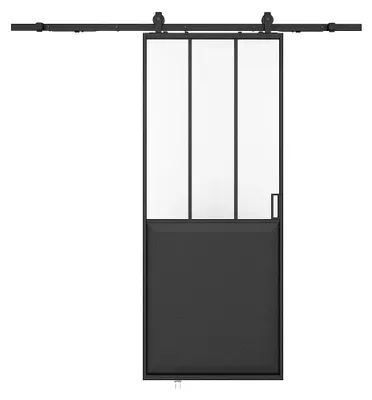 Zdjęcie produktu dla Drzwi przesuwne Studio z systemem prowadnic - Czarne i matowe szkło bezpieczne - 205 cm x 83 cm - ARTISTO II