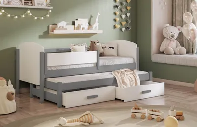 Obrázek produktu pro Dětská jednolůžková postel s přistýlkou 90x190 GEDRIA - šedá / bílá, levé provedení