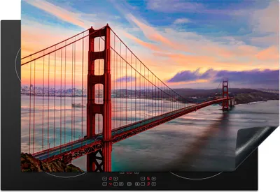 Produktbild von KitchenYeah© Herdabdeckplatte Farbenfroher Sonnenuntergang über der Golden Gate Bridge in San Francisco , 77x51cm, Küche Deko, Glaskeramikkochfeld Herdabdeckung, Abdeckplatte fùr Kochfeld