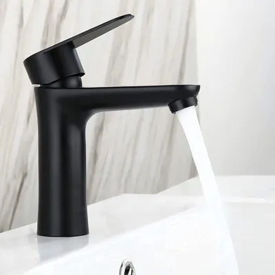 Immagine prodotto di Miscelatore monocomando per lavabo in acciaio inossidabile nero opaco con 2 tubi flessibili per acqua calda e fredda